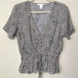 H&M Print Tie-Waist Blouse